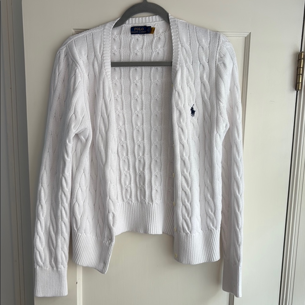 Polo by Ralph Lauren White Cable Knit Cardigan